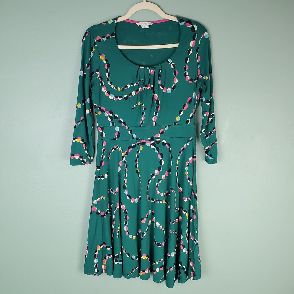 Boden Highgate Green Scoop Neck Geo Dot Print Dress Size 10P